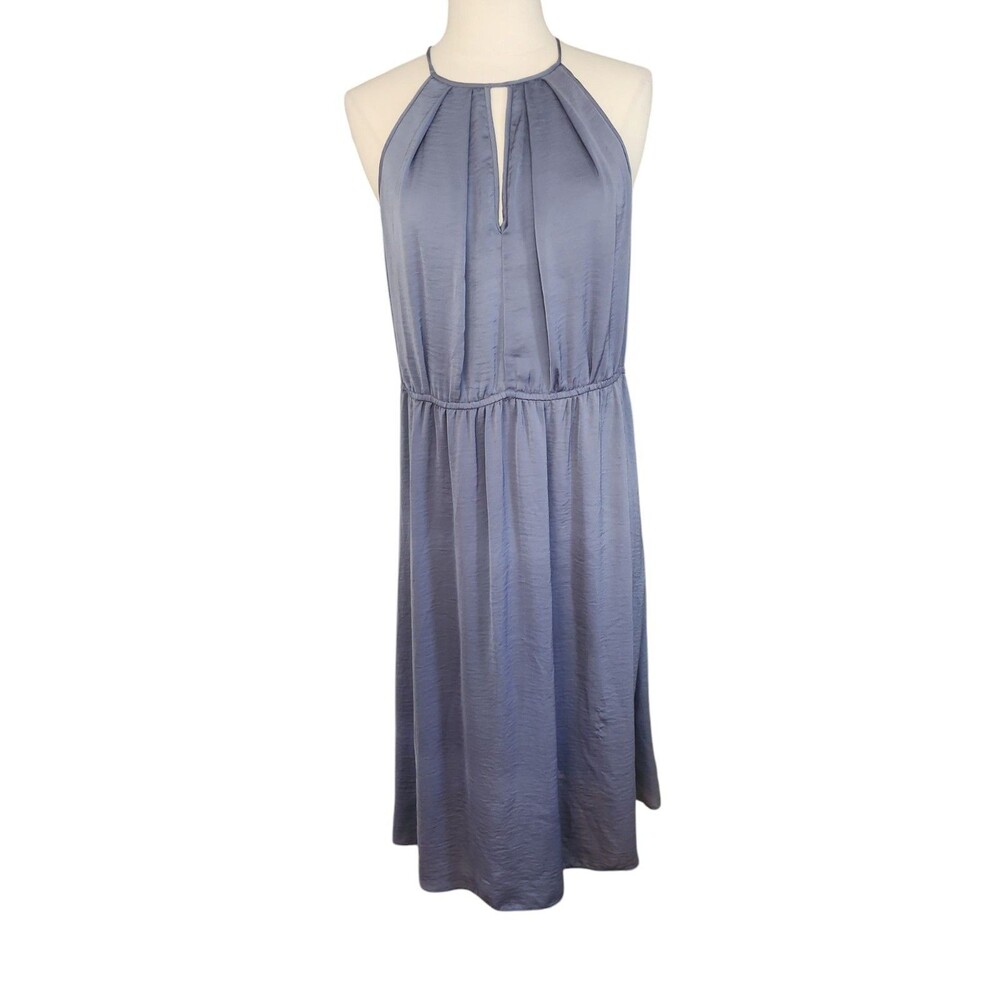 Rebecca Taylor High Neck Silky Satin Midi Dress Women's Size 6 Dusky Purple